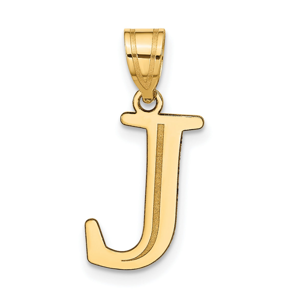 14k Yellow Gold Initial J Pendant Charm, Polished Letter Monogram Jewelry for Women or Unisex
