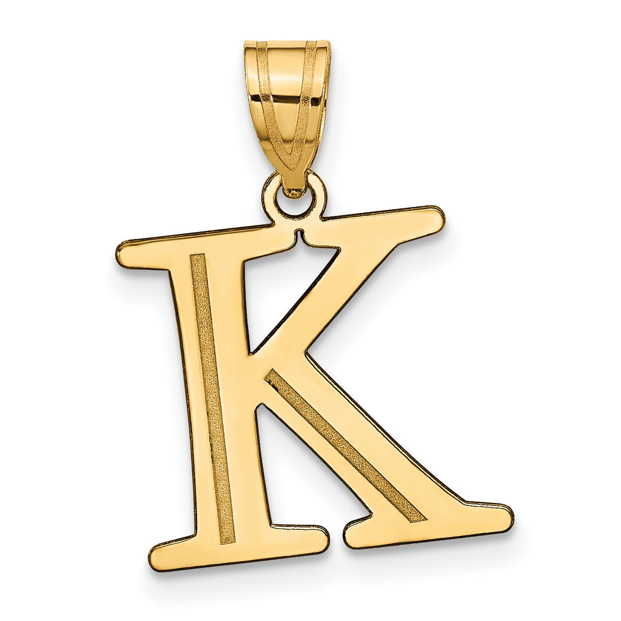 14k Yellow Gold Letter K Pendant, Polished Satin Finish Initial Charm for Women or Unisex Wear