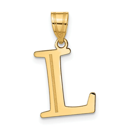 14k Yellow Gold Initial L Pendant with Polished Finish and Satin Center, Letter Charm Jewelry