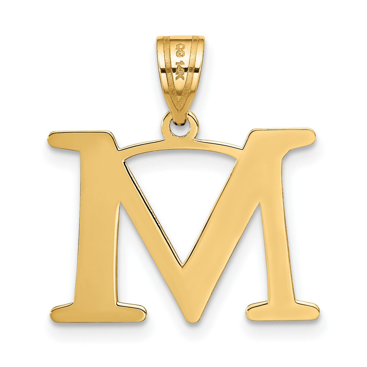 14k Yellow Gold Initial M Pendant, Polished Block Letter Charm for Women or Unisex
