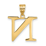 14k Yellow Gold Letter N Pendant, Block Initial Charm with Polished Finish, Unisex Jewelry