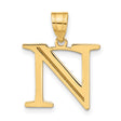 14k Yellow Gold Letter N Pendant, Block Initial Charm with Polished Finish, Unisex Jewelry