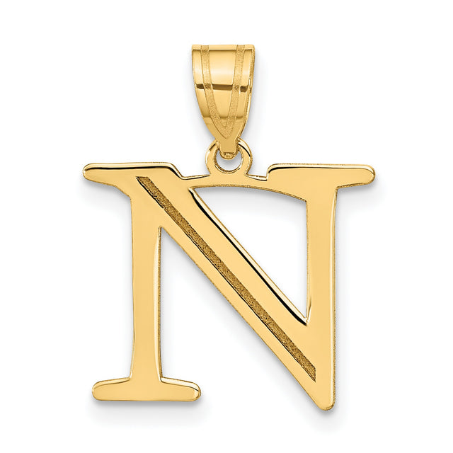 14k Yellow Gold Letter N Pendant, Block Initial Charm with Polished Finish, Unisex Jewelry