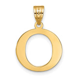 14k Yellow Gold Letter O Pendant, Polished and Textured Openwork Initial Charm for Women