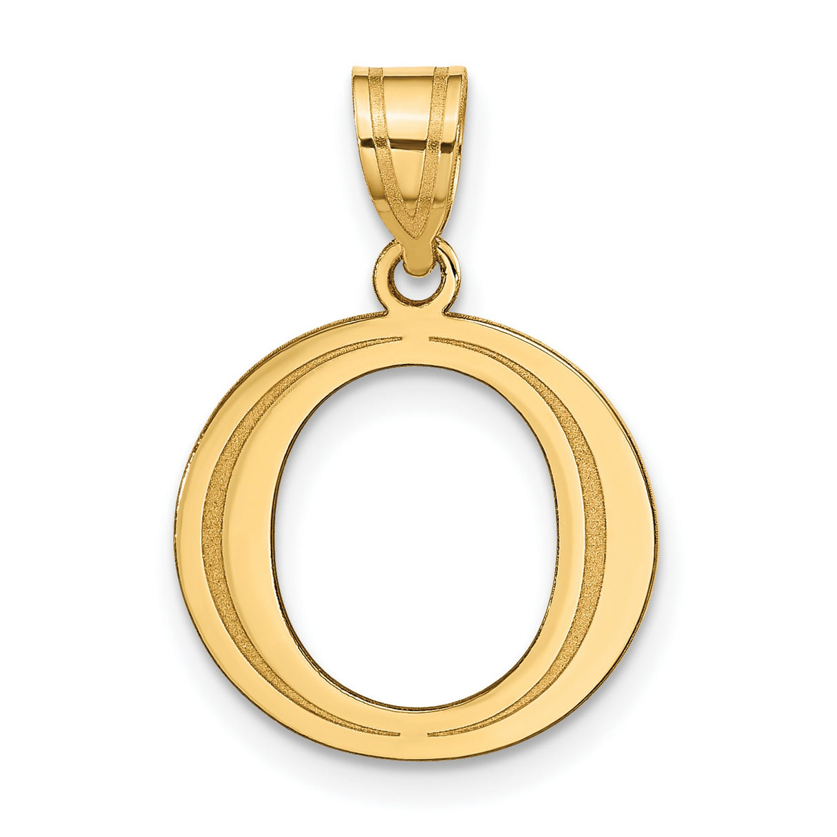 14k Yellow Gold Letter O Pendant, Polished and Textured Openwork Initial Charm for Women