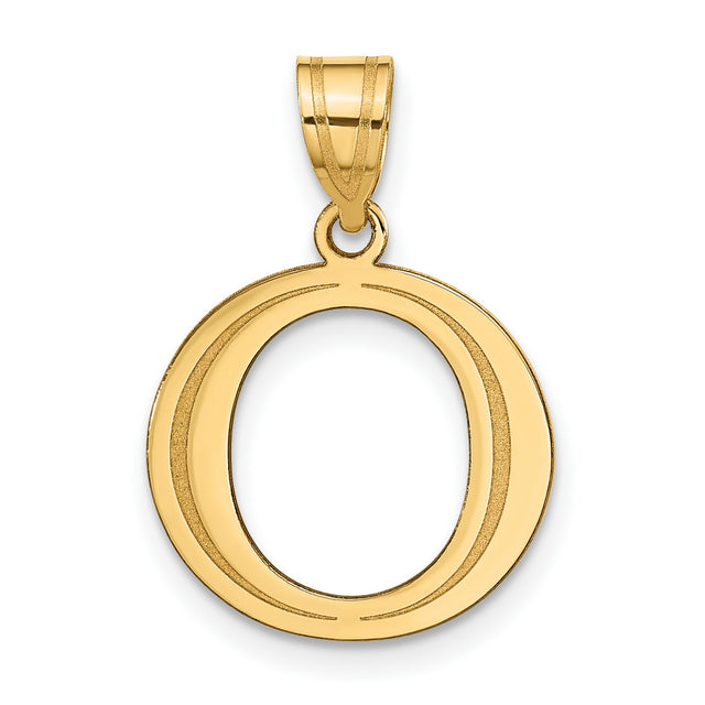 14k Yellow Gold Letter O Pendant, Polished and Textured Openwork Initial Charm for Women