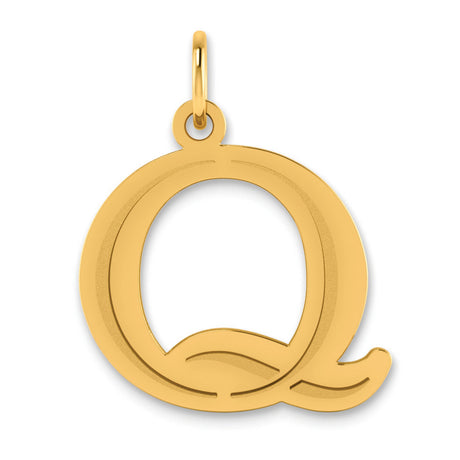 Polished Etched Letter Q Initial Charm Pendant in Real 14k Yellow Gold