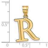 14k Yellow Gold Letter R Pendant, Bold Polished Initial Charm for Women or Unisex Wear