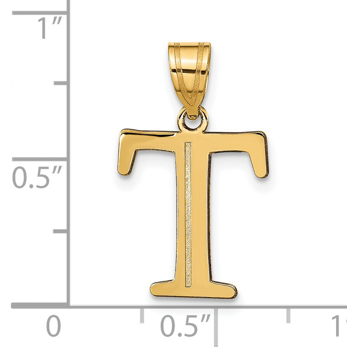 14k Yellow Gold Initial T Pendant, Polished and Textured Letter Charm for Women or Unisex Wear