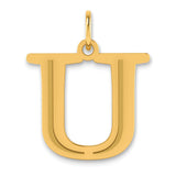 Polished Etched Letter U Initial Charm Pendant in Real 14k Yellow Gold