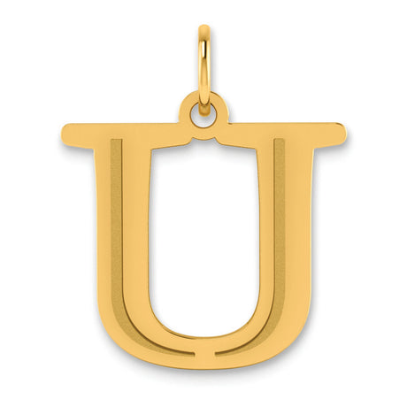Polished Etched Letter U Initial Charm Pendant in Real 14k Yellow Gold