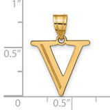 14k Yellow Gold Pendant, Polished Capital Letter V Charm, Modern Initial Design