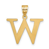 14k Yellow Gold W Initial Pendant, Polished Block Letter Charm for Women or Unisex Wear