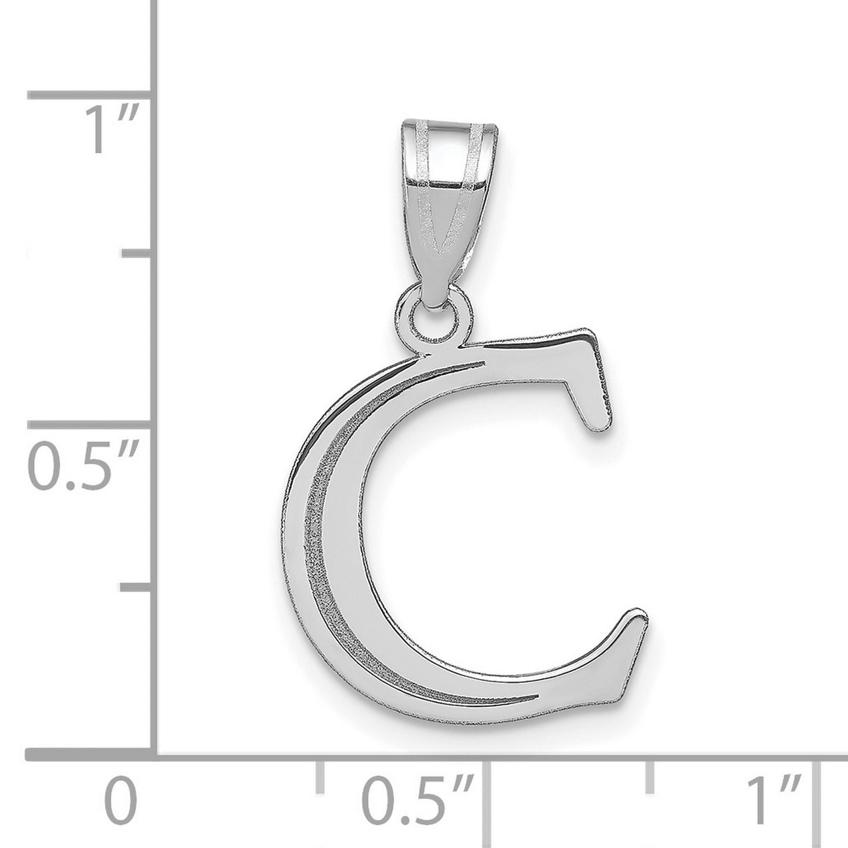 14k White Gold Letter C Pendant with Polished Finish, Modern Alphabet Charm for Women