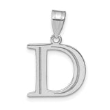 14k White Gold Letter D Pendant, Polished Block Initial Charm, Minimalist Monogram Jewelry