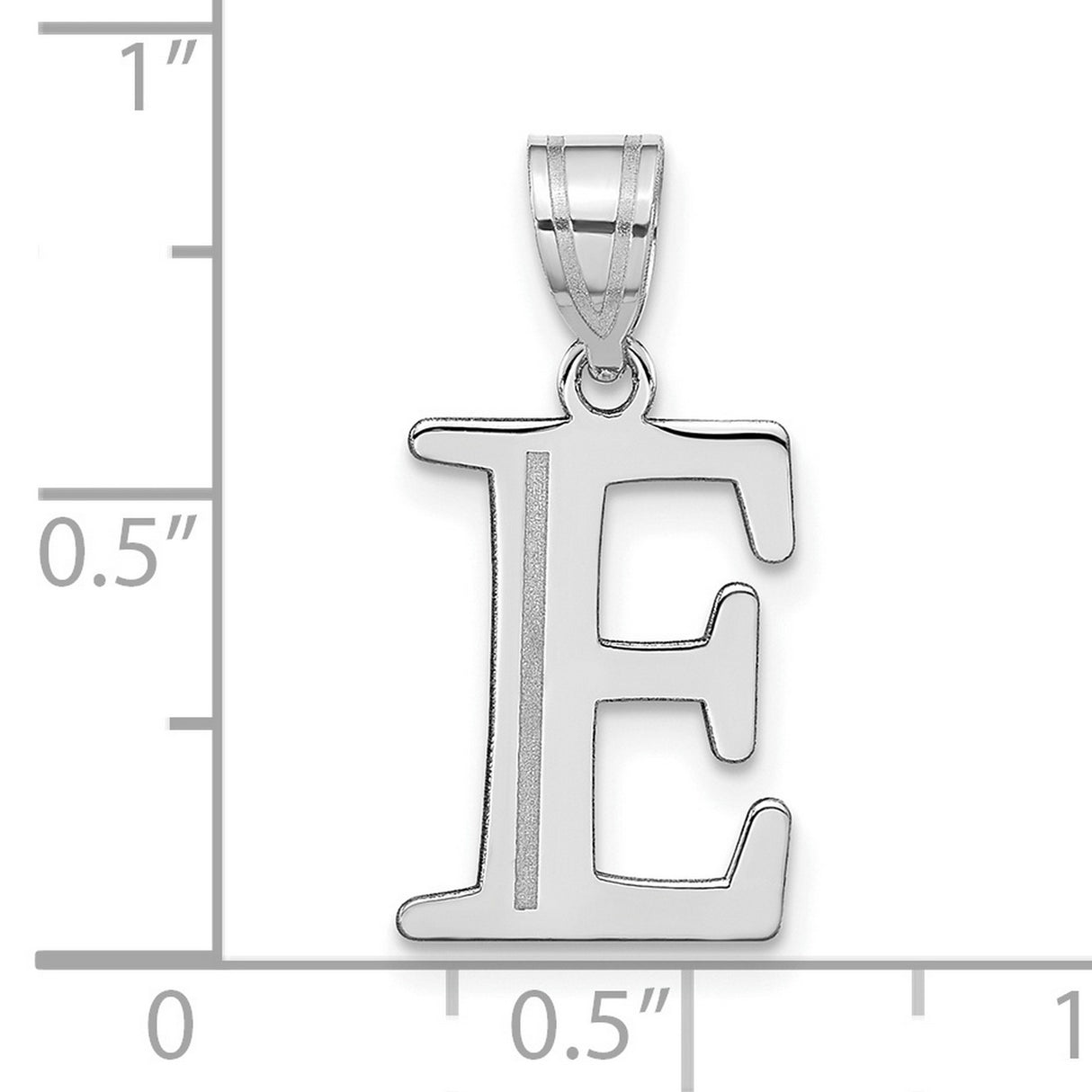14k White Gold Initial E Pendant, Polished Serif Letter Monogram Charm for Women or Men
