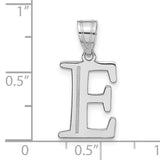 14k White Gold Initial E Pendant, Polished Serif Letter Monogram Charm for Women or Men