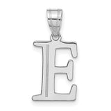14k White Gold Initial E Pendant, Polished Serif Letter Monogram Charm for Women or Men