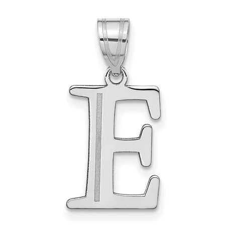 14k White Gold Initial E Pendant, Polished Serif Letter Monogram Charm for Women or Men