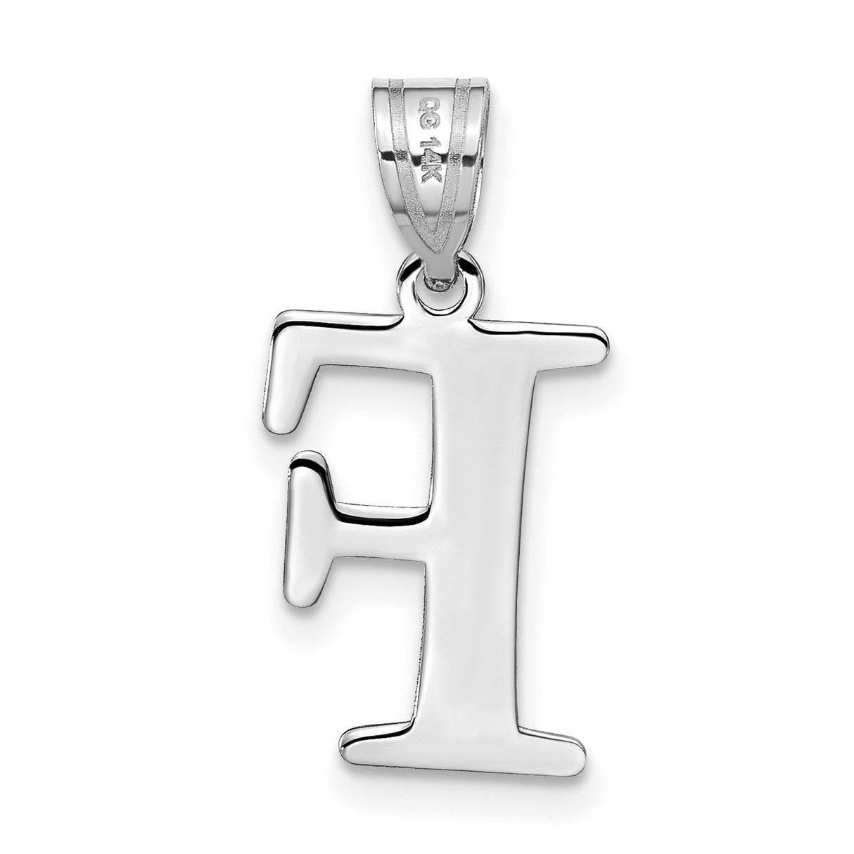 14k White Gold Initial Pendant, Polished Block Letter F Charm for Women or Unisex