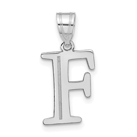 14k White Gold Initial Pendant, Polished Block Letter F Charm for Women or Unisex