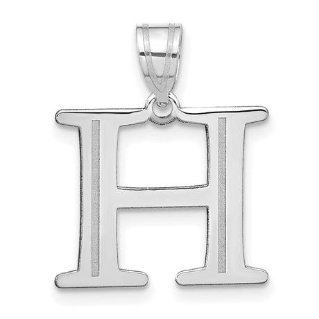 14k White Gold H Initial Pendant, Polished Satin Finish Letter Charm for Women, Minimalist Monogram Jewelry