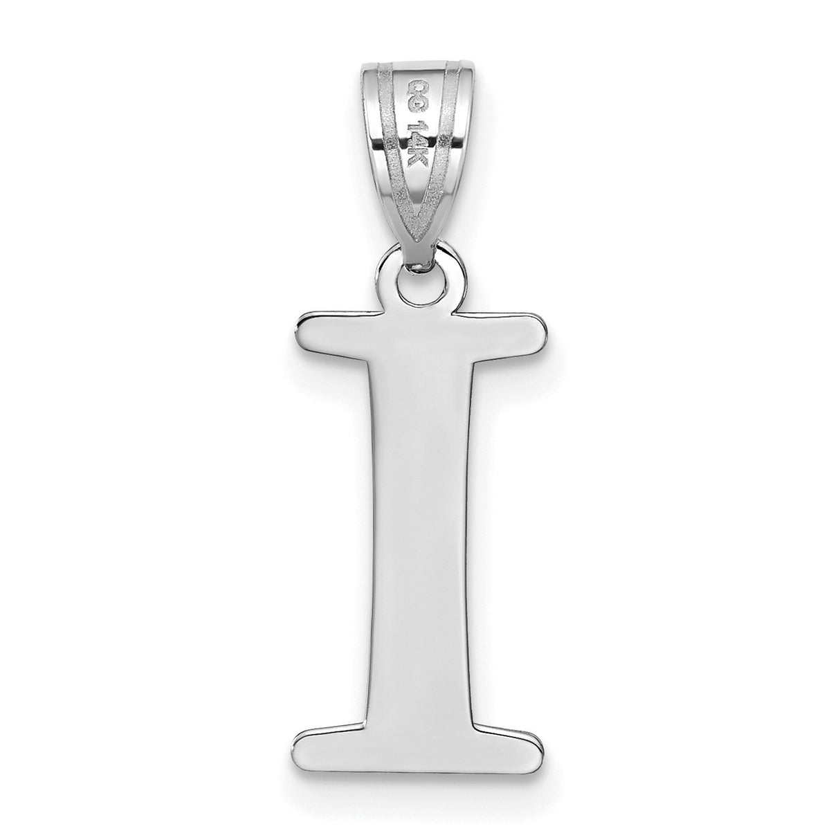 14k White Gold Initial I Pendant, Polished Letter Charm with Textured Stripe