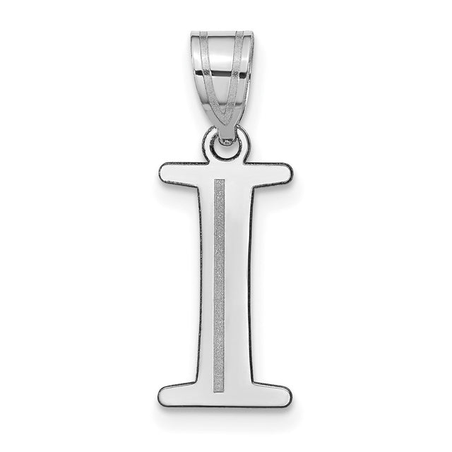 14k White Gold Initial I Pendant, Polished Letter Charm with Textured Stripe
