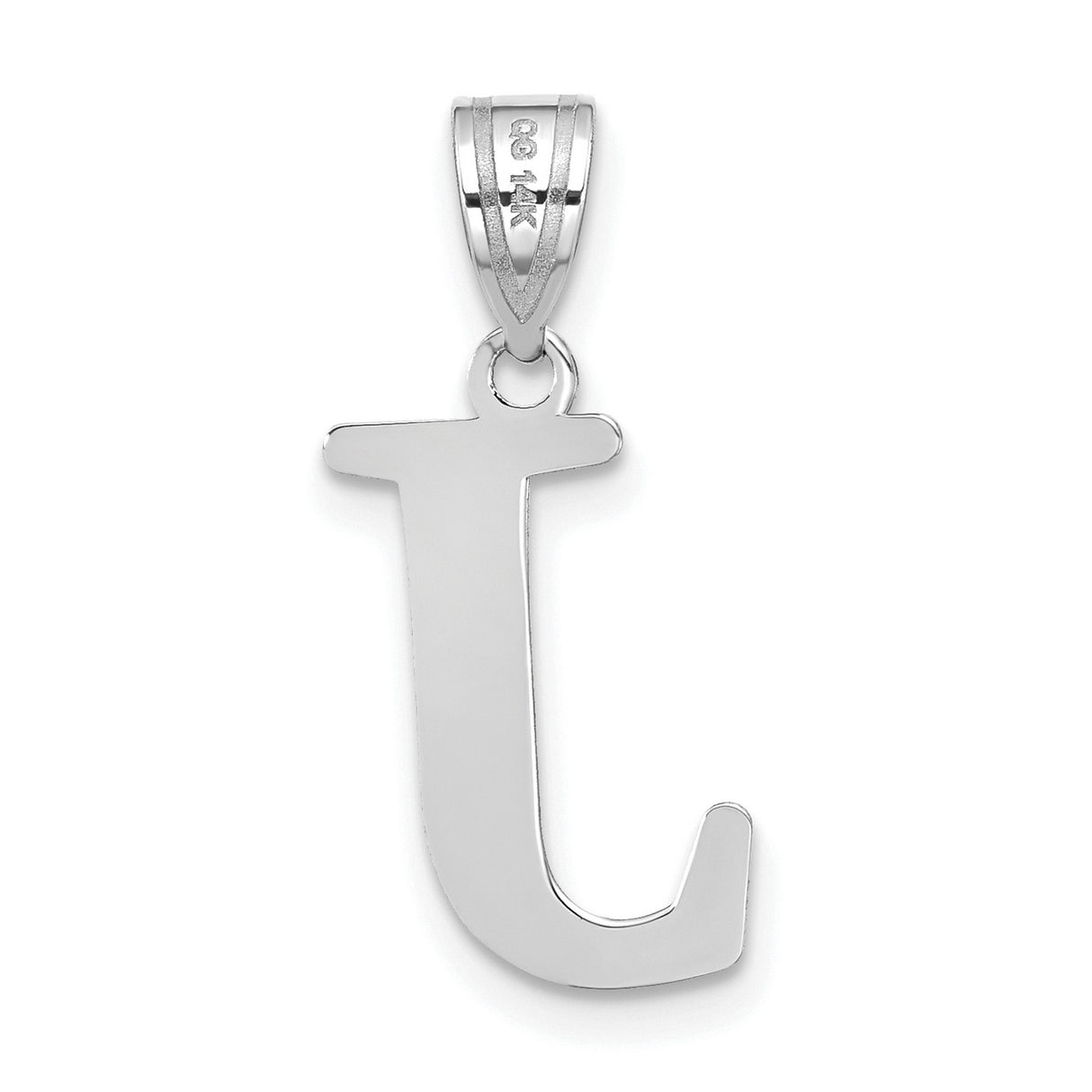 14k White Gold J Initial Pendant Charm with Polished Finish and Textured Detail