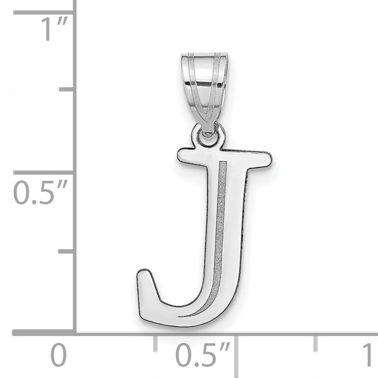 14k White Gold J Initial Pendant Charm with Polished Finish and Textured Detail