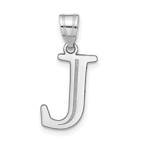 14k White Gold J Initial Pendant Charm with Polished Finish and Textured Detail
