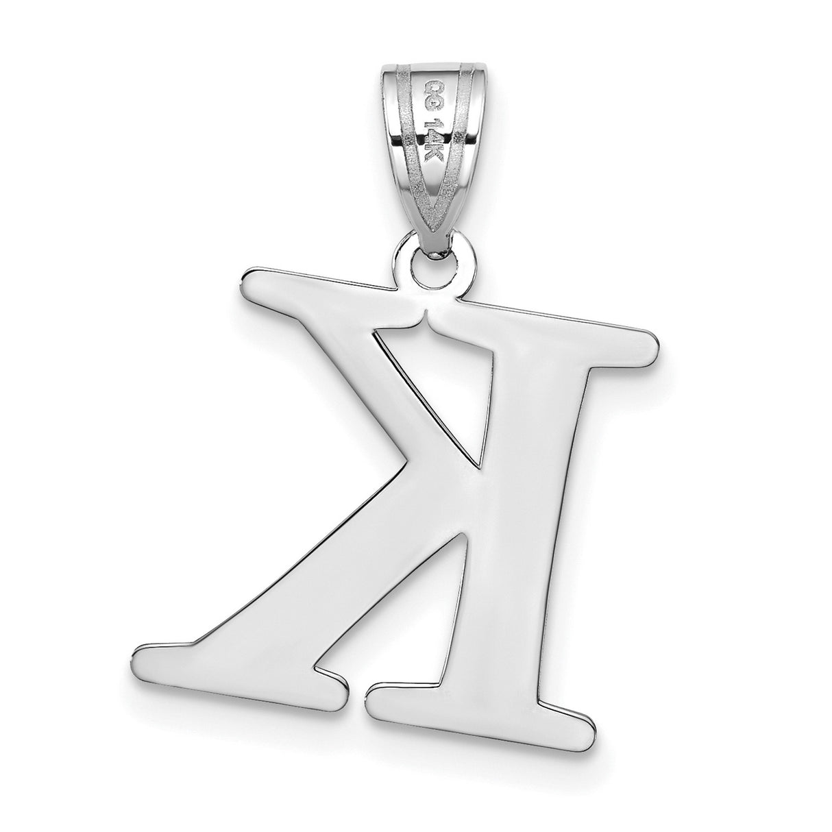 14k White Gold Initial Letter K Pendant, Bold Alphabet Charm for Women or Unisex Wear