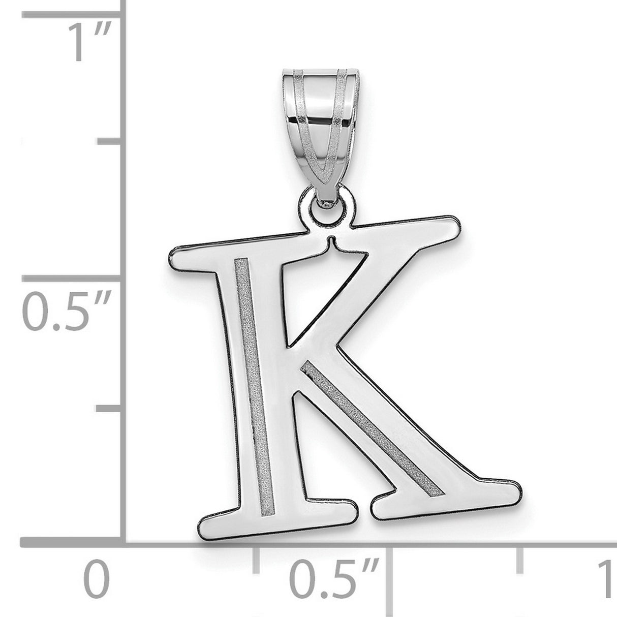 14k White Gold Initial Letter K Pendant, Bold Alphabet Charm for Women or Unisex Wear