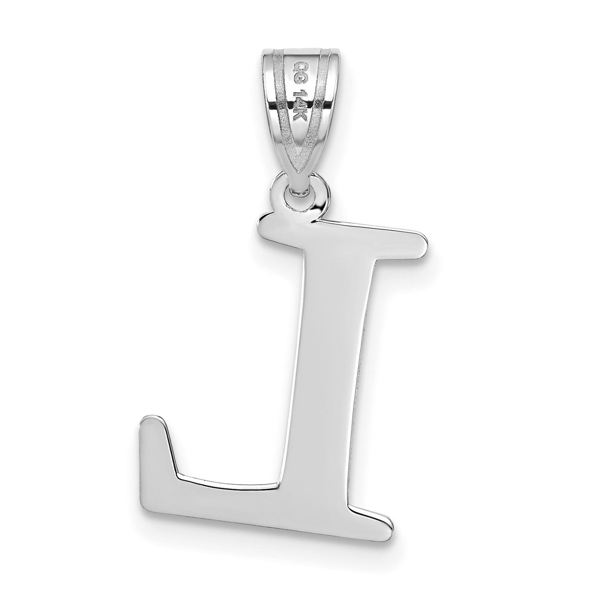 14k White Gold Letter L Pendant, Polished and Satin Finish Alphabet Charm for Women or Unisex Wear
