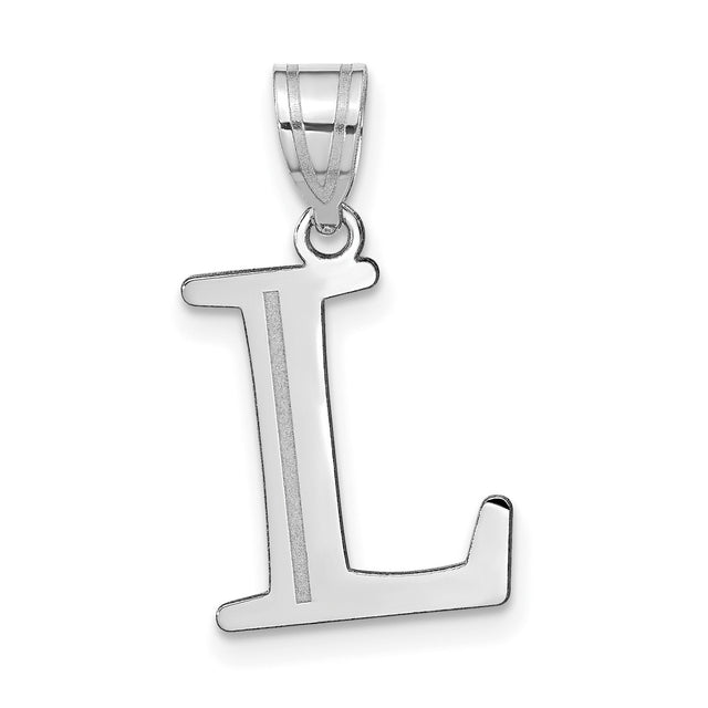 14k White Gold Letter L Pendant, Polished and Satin Finish Alphabet Charm for Women or Unisex Wear