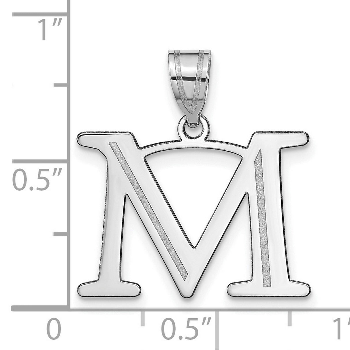 14k White Gold Initial M Pendant, Polished Block Letter Charm for Women