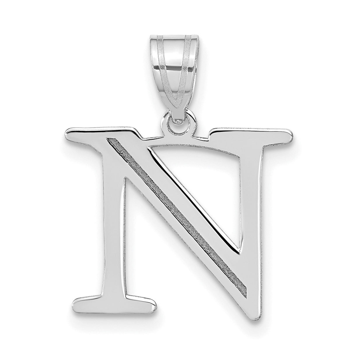 14k White Gold Initial N Pendant, Script Letter Charm, Unisex Monogram Jewelry