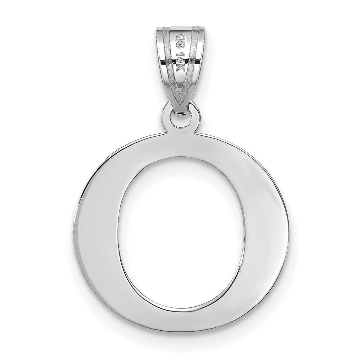 Polished Etched Letter O Initial Charm Pendant in Real 14k White Gold