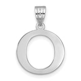 Polished Etched Letter O Initial Charm Pendant in Real 14k White Gold