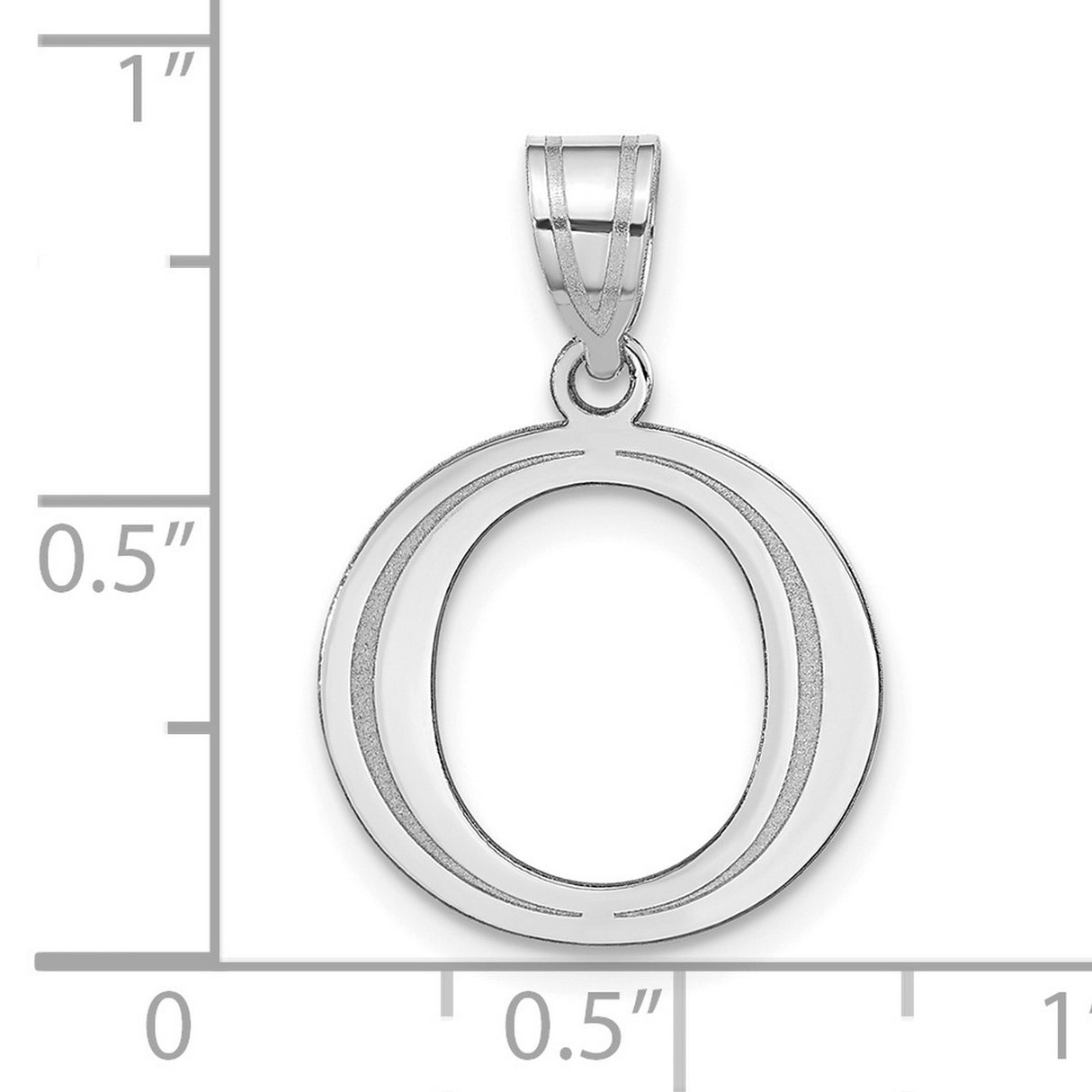Polished Etched Letter O Initial Charm Pendant in Real 14k White Gold