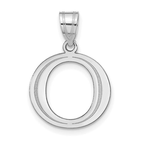 Polished Etched Letter O Initial Charm Pendant in Real 14k White Gold