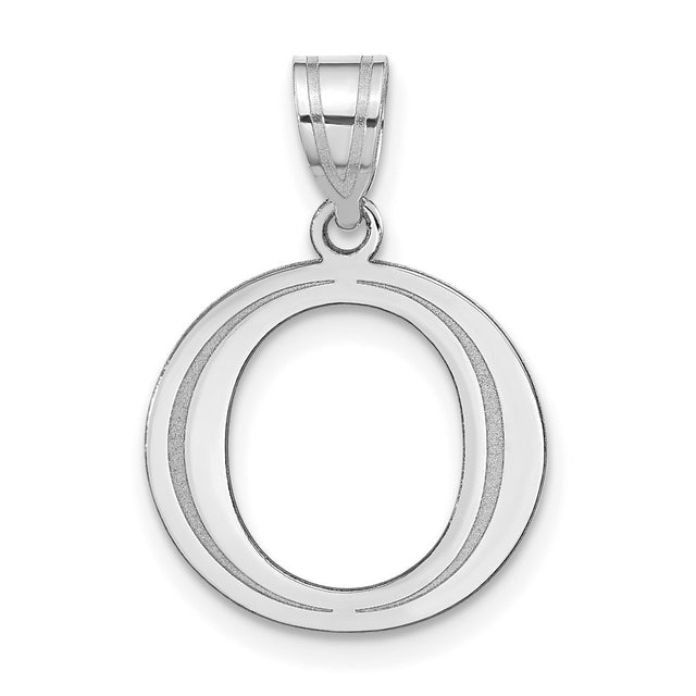 Polished Etched Letter O Initial Charm Pendant in Real 14k White Gold