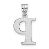 14k White Gold Letter P Pendant, Polished Serif Font Initial Charm for Women or Unisex Wear