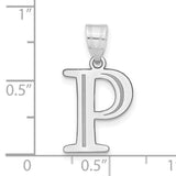 14k White Gold Letter P Pendant, Polished Serif Font Initial Charm for Women or Unisex Wear