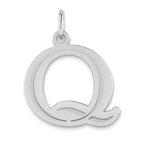 Polished Etched Letter Q Initial Charm Pendant in Real 14k White Gold
