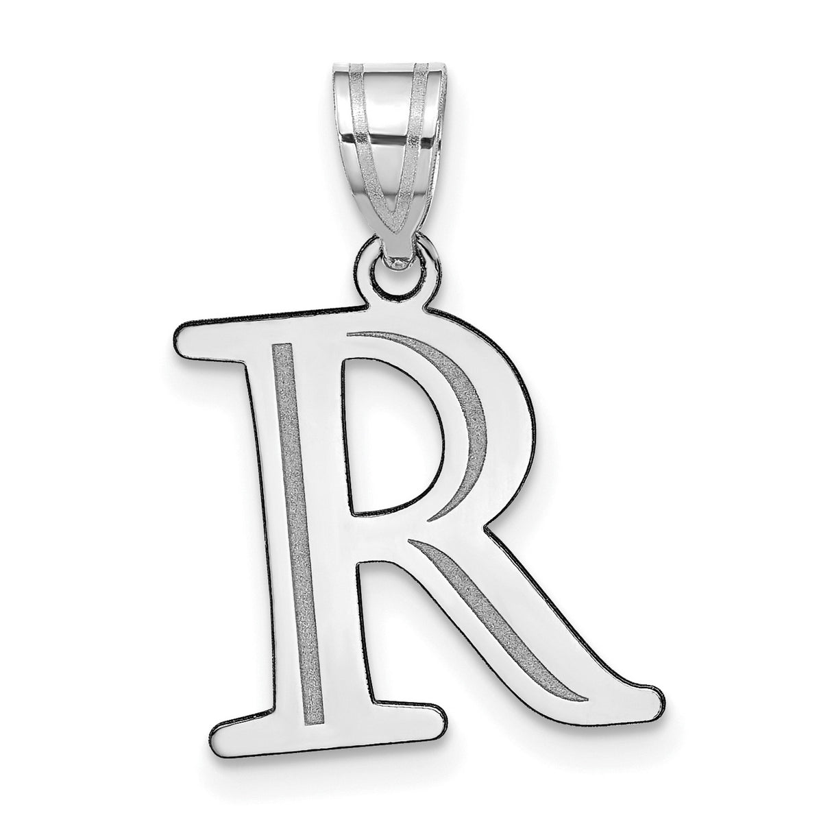 14k White Gold Capital R Pendant, Bold Letter Charm, Serif Block Initial Design