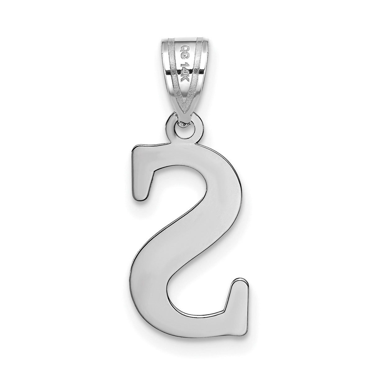 14k White Gold Letter S Pendant, Polished Cutout Design, Flat Back, Unisex Initial Charm
