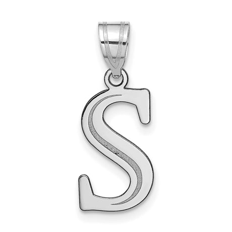 14k White Gold Letter S Pendant, Polished Cutout Design, Flat Back, Unisex Initial Charm