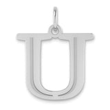 Polished Etched Letter U Initial Charm Pendant in Real 14k White Gold