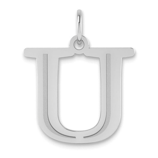 Polished Etched Letter U Initial Charm Pendant in Real 14k White Gold